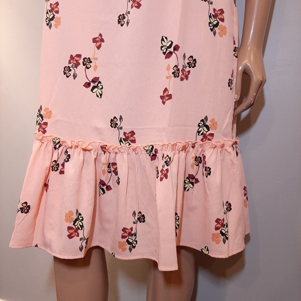 NEW Vero Moda Floral Tie Halter Dress Belted Pink Shift Ruffle Flounce Size XS - Picture 6 of 14